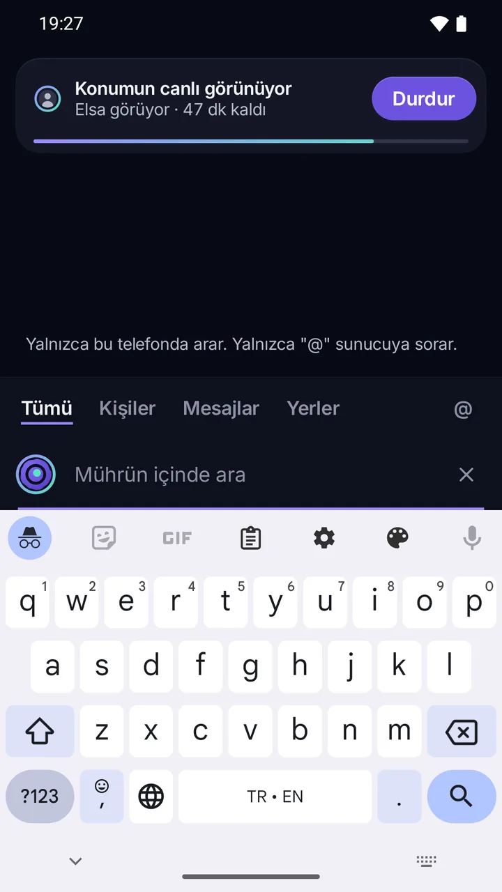 Mühür içinde arama: yalnızca bu telefonda arar, sunucuya yalnızca “@” sorar.